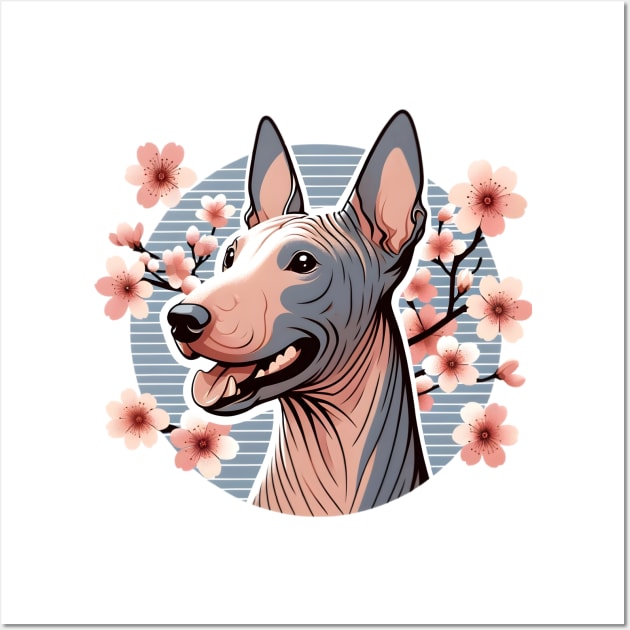 American Hairless Terrier Blooms with Spring Cherry Blossoms Wall Art by ArtRUs